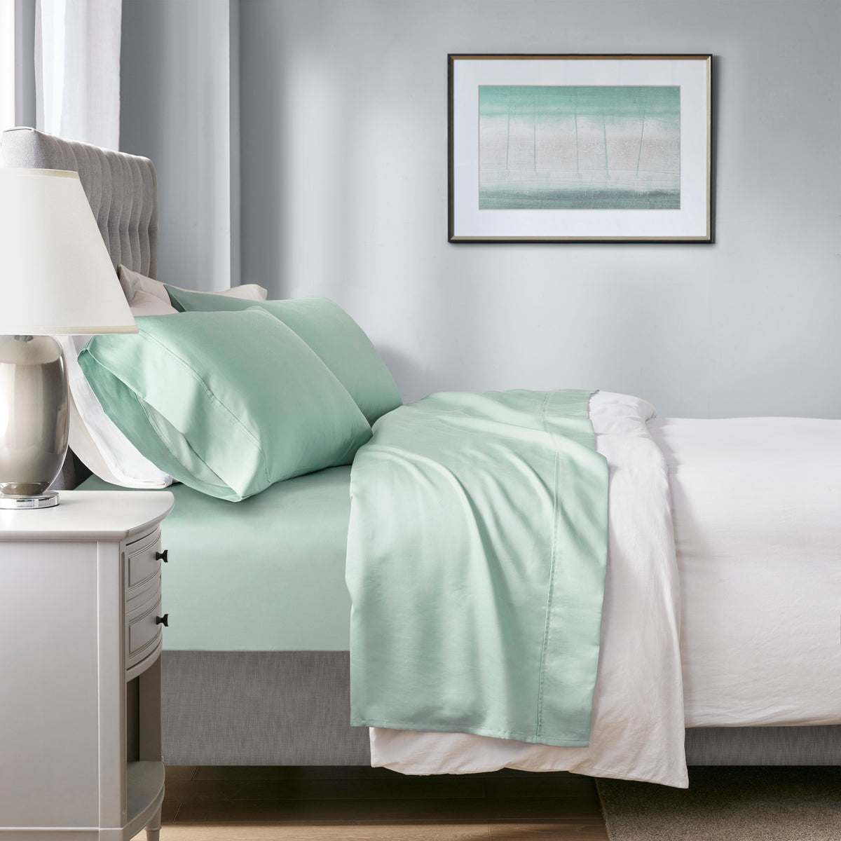 4-Piece King HeiQ Smart Temperature Cotton Blend Sheet Set, Seaform