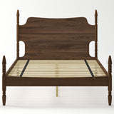 Retro Four Poster Queen Size Platform Bed Frame with Curved Tall Headboard, Spindle Bed, No Box Spring Needed, Walnut