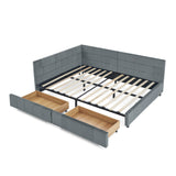 Mid-Century Upholstered Tufted Full Size Storage Bed Frame with Backrest and Armrests in Grey Velvet