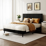Queen Size Bed frame, Velvet Upholstered Platform Bed with Height-Adjustable Headboard, Sturdy Frame and Alats, Quiet Design, No-Spring Mattress Compatible, Easy to Assemble, Black