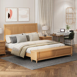 King Bed Frame with Tall Headboard and Storage Bench,Soild Wood Sleigh Bed with 79' Storage Chest,No Box Spring Needed,Natural
