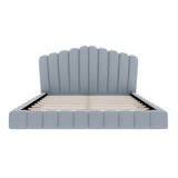 Velvet Upholstered Queen Bed Frame with Shell-Shaped Headboard, Light Blue, Solid MDF & Particle Board
