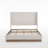 Hosford Upholstered Wingback Bed with Wood Base Platform - King - Textured Ivory Canvas - Minimalist Rusticity Design - No Box Spring Needed