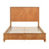 Natural Solid Wood Queen Platform Bed Frame with Tall Headboard, No Box Spring Needed