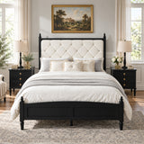 Queen Size Easy Assembly Upholstered Platform Bed Frame with Soft Padded Headboard, Sturdy Noise-Free Metal Support Beige+Black.