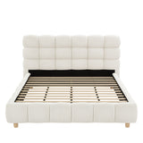 Pula Queen Bed Frame with Upholstered Headboard in Ivory Boucle, Solid Wood Legs, Wood Slat Support, No Box Spring Needed, Modern Platform Bed