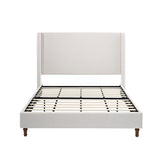 Harper Elegant Upholstered Bed with Tall Headboard in Textured Ivory Canvas, No Box Spring Needed, Easy Assembly, Queen Size