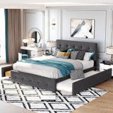 Upholstered Platform Bed with 2 Drawers and 1 Twin XL Trundle,  Linen Fabric, Queen Size - Dark Gray(OLD SKU :LP100314AAE)