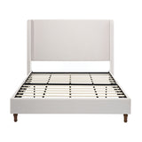 Harper Tall Headboard Upholstered Bed Frame - Full Size - Textured Ivory Canvas Fabric with Walnut Effect Wood Feet - 54' High - No Box Spring Needed - Easy Assembly
