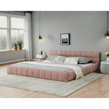 California King size Upholstered Bed Frame with Thick Fabric, Chenille Fabric Grounded California King Platform Bed with Headboard and Solid Frame. No Box Spring Needed-Pink