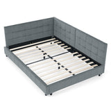 Velvet Grey Full Size Upholstered Tufted Bed Frame with Backrest and Armrests, 80.5''*59''*30.5''