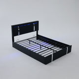 Modern Black Faux Leather Upholstered Platform Bed Frame with Adjustable LED Headboard, USB-C Charging, Hydraulic Lift, Metal Slats Support