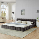King size  Upholstered Bed Frame with Thick Fabric, Chenille Fabric Grounded King Size Platform Bed with Headboard and Solid Frame. No Box Spring Needed-Dark Gray(88.5''*85.5''*24'')