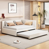 Full Size Upholstered Daybed with Trundle Sofa Bed Frame No Box Spring Needed, Linen Fabric(Beige)(OLD SKU:LP000173AAA

)
