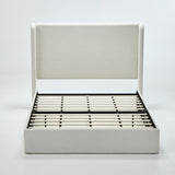 Carmen Minimalist Upholstered Wingback Bed Frame with Textured Ivory Canvas Chenille and 54' High Headboard
