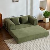 59'' Convertible Sleeper Sofa Bed with Cylindrical Pillow, Corduroy Folding Mattress Couch with Fixed-Shape Frame, Floor Sofa Lounge Couch for Living Room Bedroom (Green)