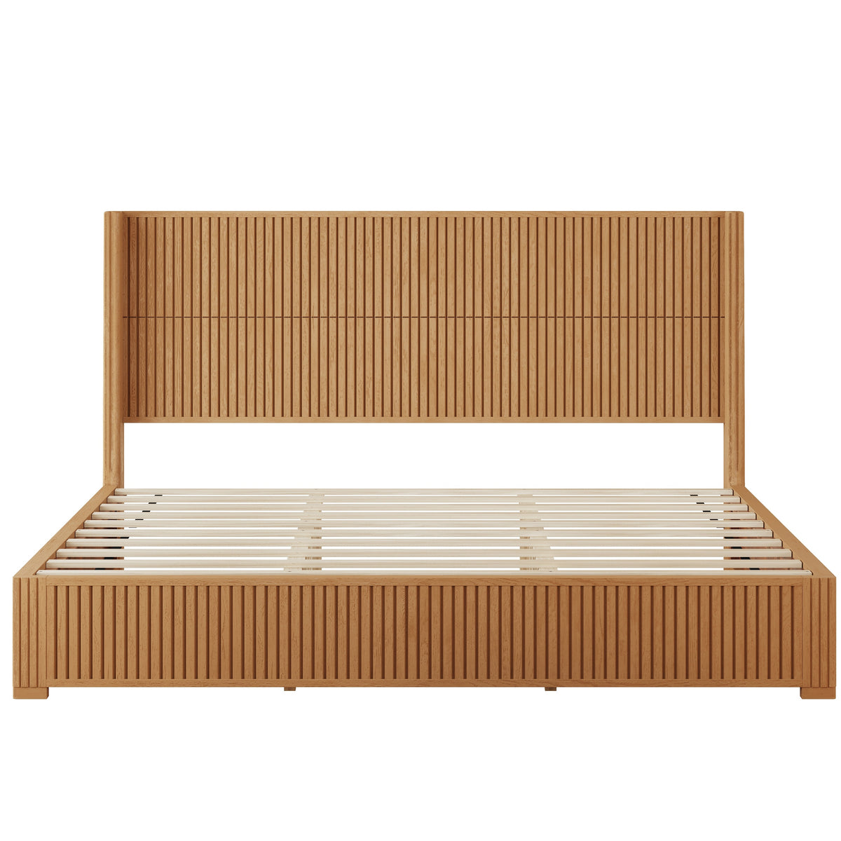 Natural Solid Wood Platform Bed Frame with Headboard, King Size, No Box Spring Needed, Easy Assembly, Floor-Standing Design