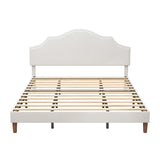 Modern White Upholstered Platform Bed Frame with Adjustable Headboard, Linen Fabric Padded, King Size, No Box Spring Needed, Easy Assembly
