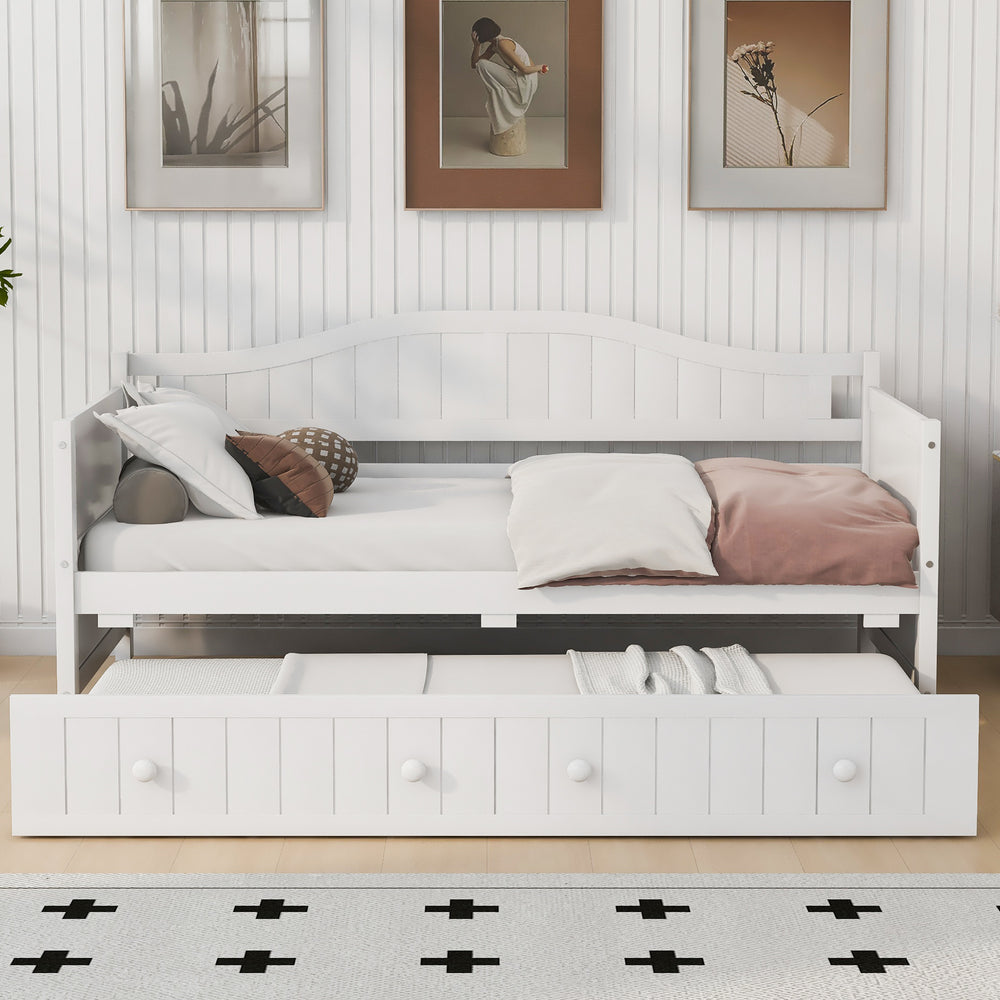 Twin Wooden Daybed with Trundle Bed, Sofa Bed for Bedroom Living Room,White(OLD SKU:WF192861AAK)