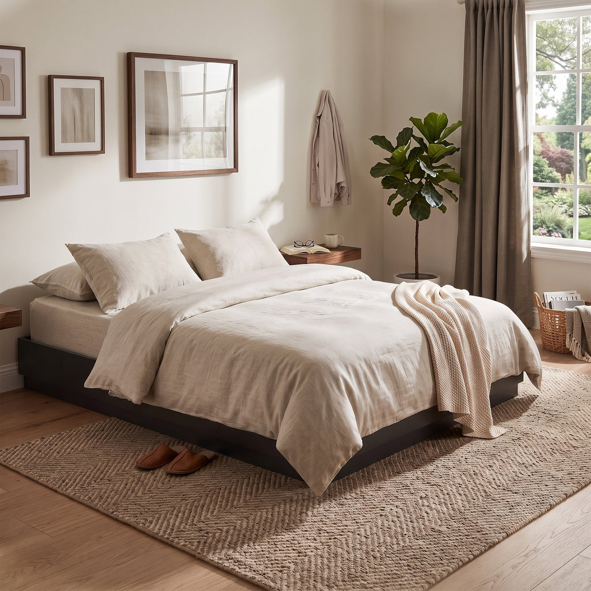 King Size Modern Low Profile Platform Bed Frame with Wood Slat Support, Black