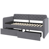Twin Size Upholstered Daybed with 2 Storage Drawers and USB Charging Design, Velvet Upholstered Daybed Frame, Twin Sofa Bed for Living Room Bedroom, No Box Spring Needed,Plush Velvet Fabric