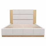 Modern Upholstered Platform Bed Frame with Extended Wood Headboard, White Boucle, Queen Size, Wood Base, No Box Spring Needed