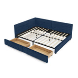 Mid-Century Upholstered Tufted Full Size Storage Bed Frame with Velvet in Dark Blue