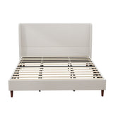 Upholstered King Bed Frame with 12-Slat Support, Ivory White Chenille Cloth,Solid Wood Legs,No Box Spring Needed