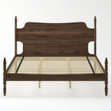 Retro Four Poster King Size Platform Bed Frame with Curved Tall Headboard, Spindle Bed, No Box Spring Needed, Walnut
