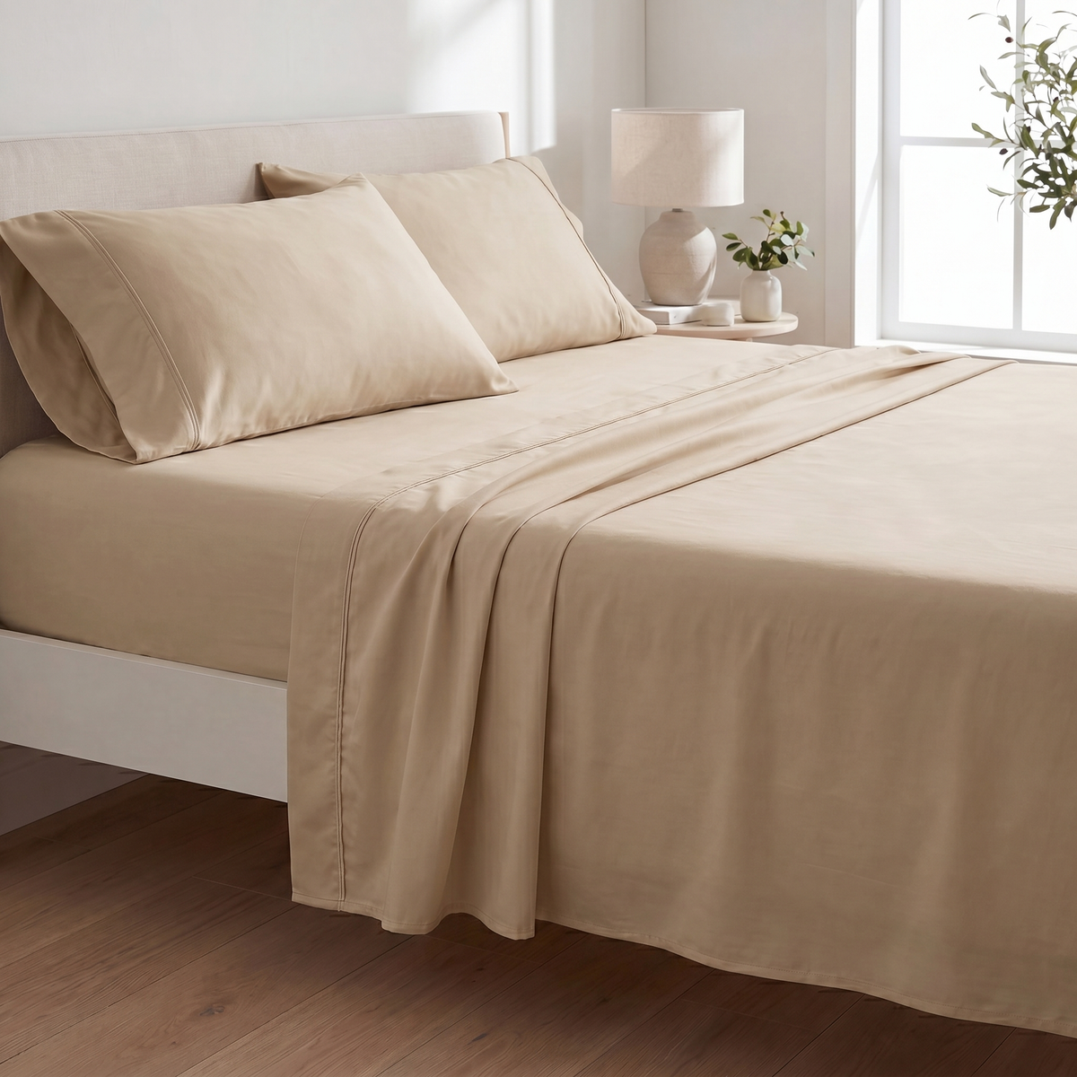 4-Piece Bamboo Split-Head King Hypoallergenic Sheet Set in Khaki