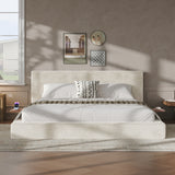AirFrame King Bed Frame with adjustable Sliding Side Table, 8.7'' Cloud Upholstered Sponge Cushion, Easy Assembly (Off-White).
