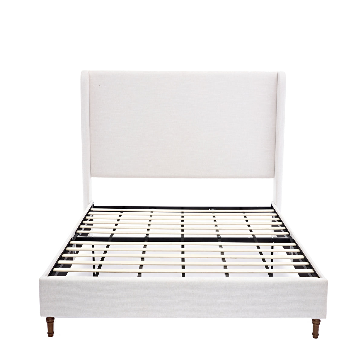 Harper Tall Headboard Upholstered Bed in Textured Ivory Canvas, 54' High, Elegant Simplicity Design, No Box Spring Needed, Easy Assembly, California King Size