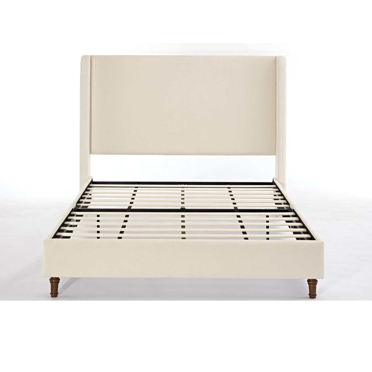 Harper Upholstered Bed with 54' High Headboard, Elegant Simplicity, No Box Spring Needed, Easy Assembly, Queen, Ivory Boucle