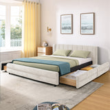 Queen Size Upholstered Bed Frame with Thick Fabric, comfortable upholstered bed frame, Chenille fabric, with headboard and solid bed frame. With drawer for storage-Beige(86''*68.5''*67'')