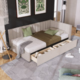 Upholstered Daybed with 2 Storage Drawers Twin Size Sofa Bed Frame No Box Spring Needed, Linen Fabric (Beige)(OLD SKU:WF299017AAA
)